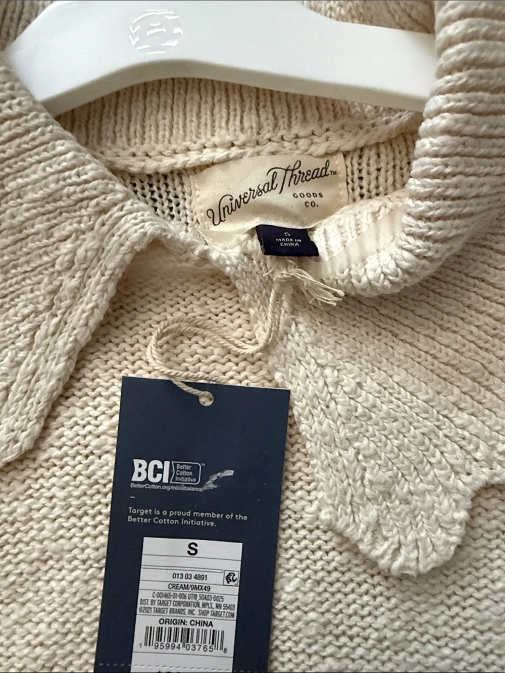 Universal Thread Cream Scalloped Collar Knit Top S - Picture 2 of 3
